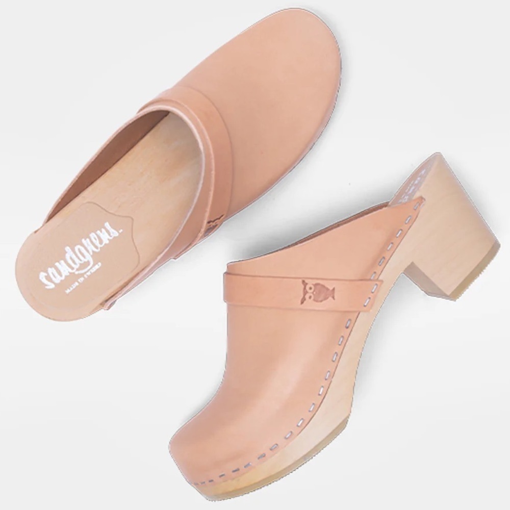 Sandgrens Nude Vegetable Tanned Leather European Lime Wood Slip On Clogs
